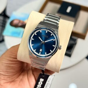Live Realtime Photo • Authentic Showroom Grade Boss Candor Analog Men’s Watch “Silver Stainless Steel Blue Dial”