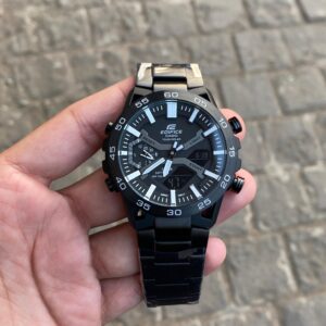 Men Dial & Stainless Steel Cuff Straps Analogue and Digital Chronograph Solar Powered Watch ED608