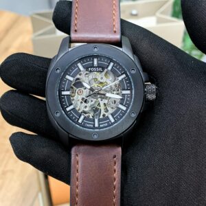Fossil Automatic Skeleton Dial Men Watch with Leather Strap