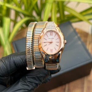 Women’s Luxury Stainless Steel Coil-Band Analog Watch | Elegant Teardrop Dial | Wrap-Around Bracelet Design | Stylish High-Shine